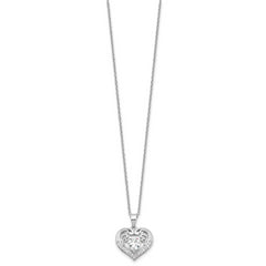 Cheryl M Sterling Silver Rhodium-plated Brilliant-cut CZ Heart 18 Inch Necklace with 2 Inch Extender