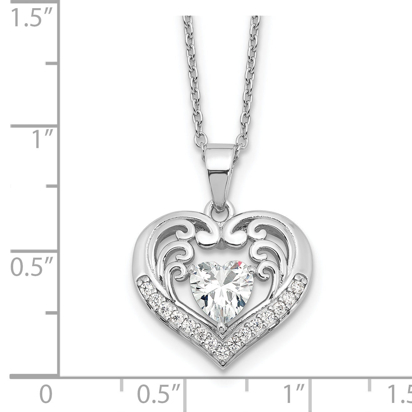 Cheryl M Sterling Silver Rhodium-plated Brilliant-cut CZ Heart 18 Inch Necklace with 2 Inch Extender