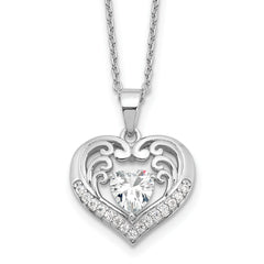 Cheryl M Sterling Silver Rhodium-plated Brilliant-cut CZ Heart 18 Inch Necklace with 2 Inch Extender