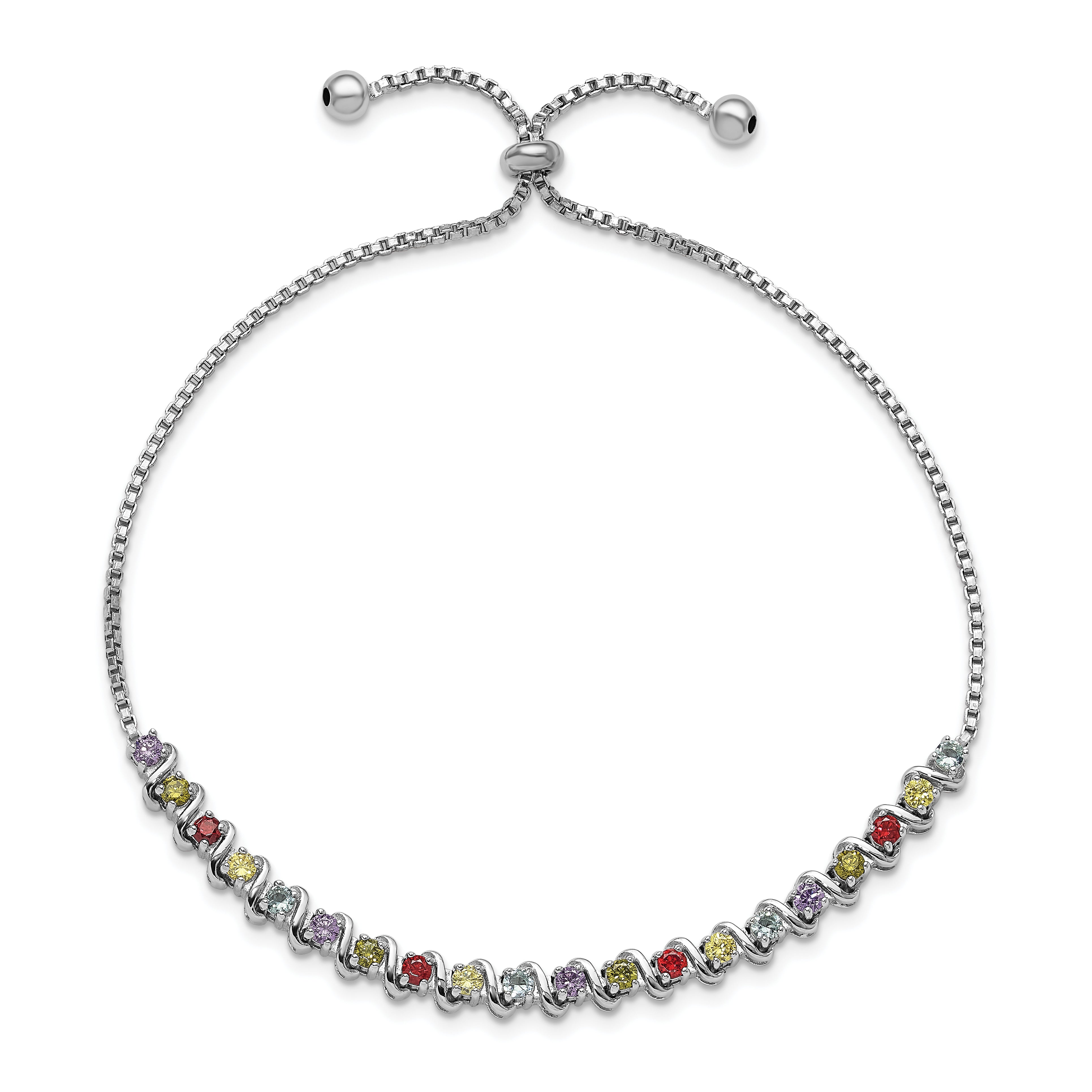 Cheryl M Sterling Silver Rhodium-plated Multi-color Brilliant-cut CZ Adjustable Bracelet