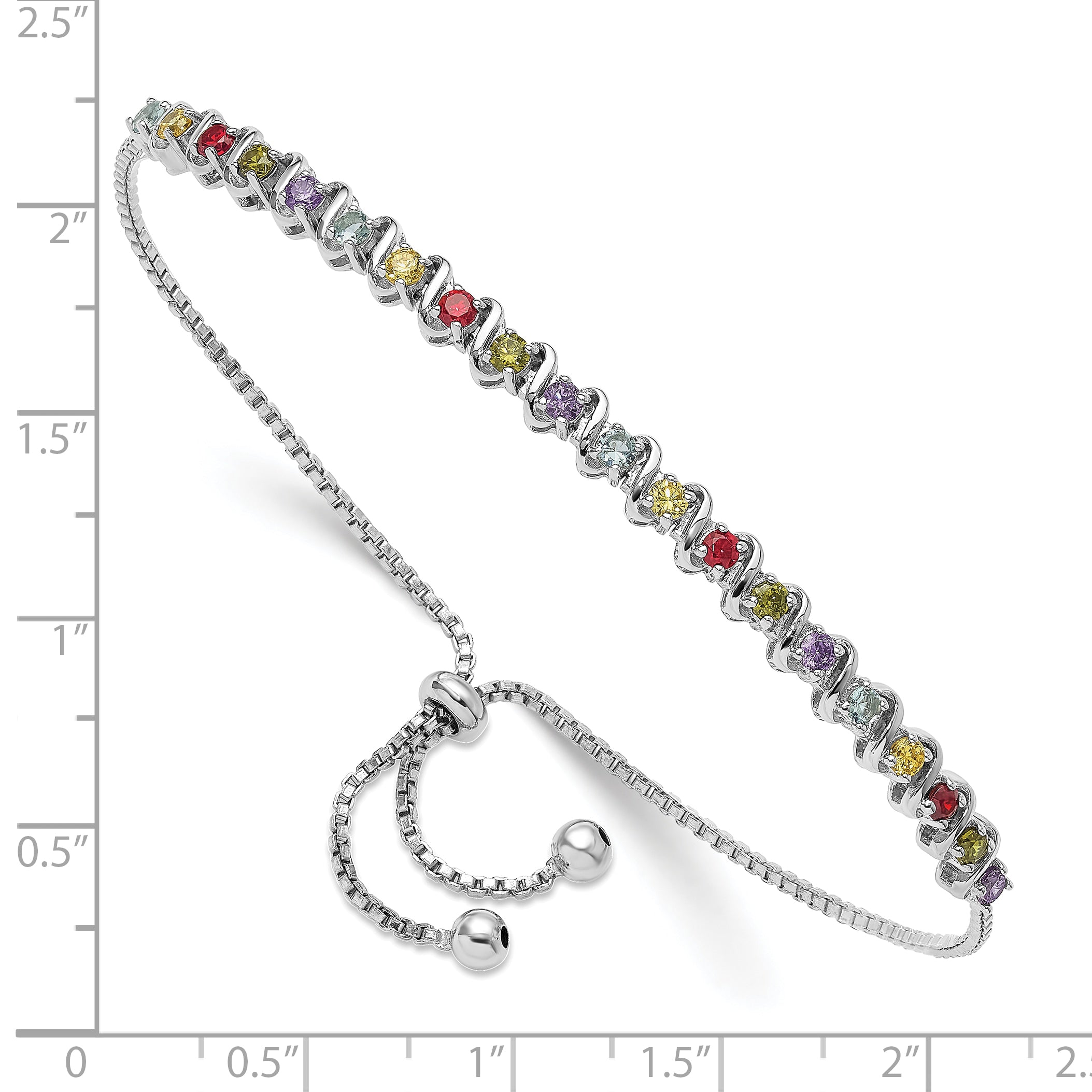 Cheryl M Sterling Silver Rhodium-plated Multi-color Brilliant-cut CZ Adjustable Bracelet