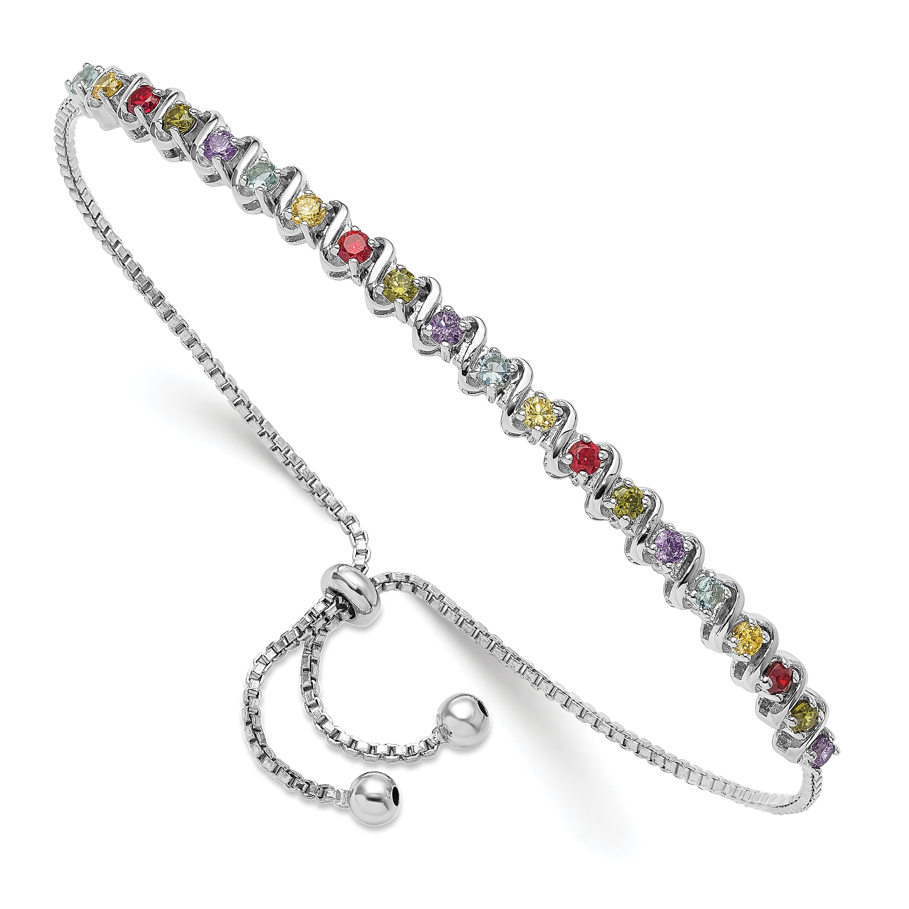 Cheryl M Sterling Silver Rhodium-plated Multi-color Brilliant-cut CZ Adjustable Bracelet