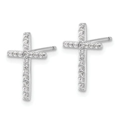 Cheryl M Sterling Silver Rhodium-plated Brilliant-cut CZ Cross Post Earrings