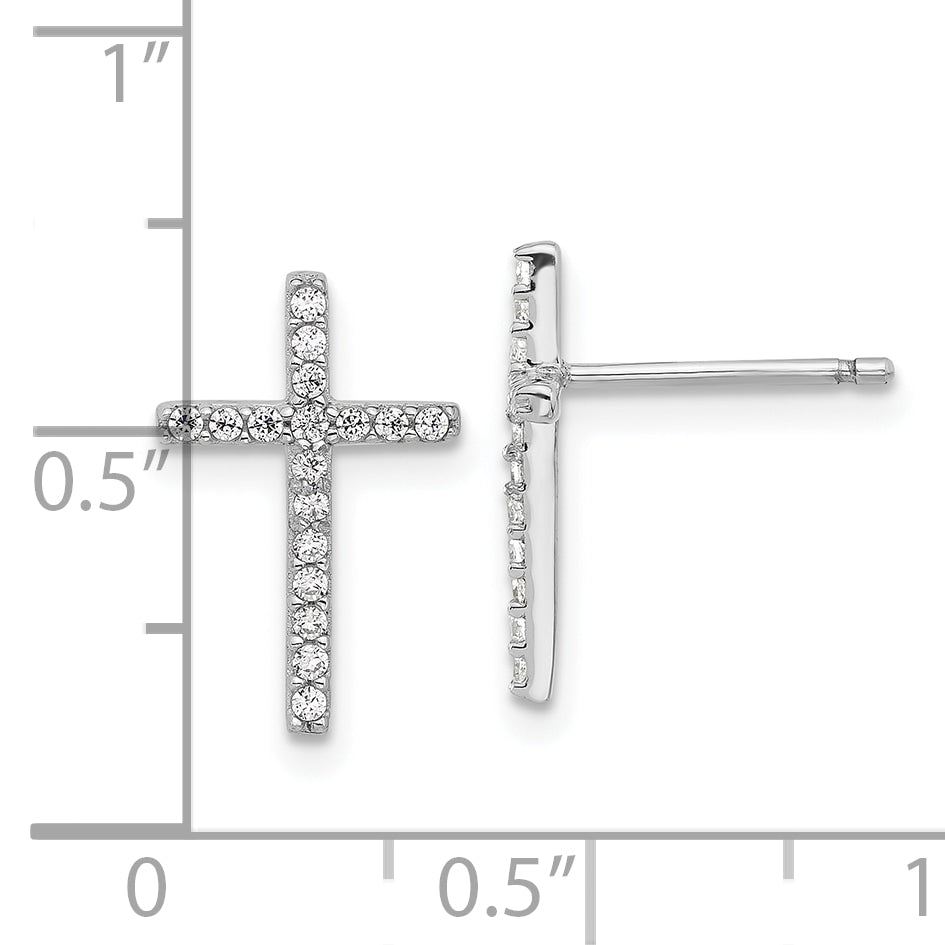 Cheryl M Sterling Silver Rhodium-plated Brilliant-cut CZ Cross Post Earrings