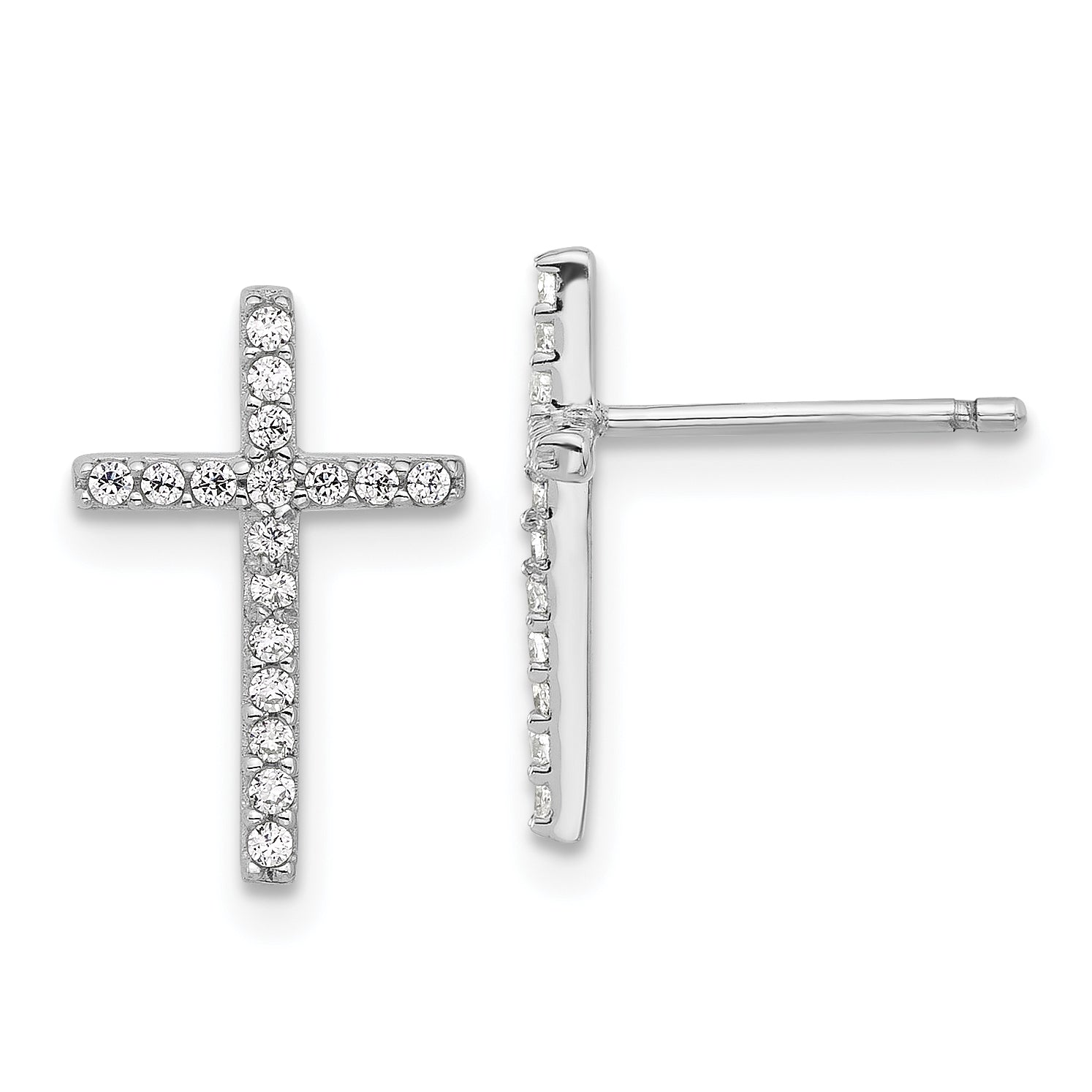 Cheryl M Sterling Silver Rhodium-plated Brilliant-cut CZ Cross Post Earrings