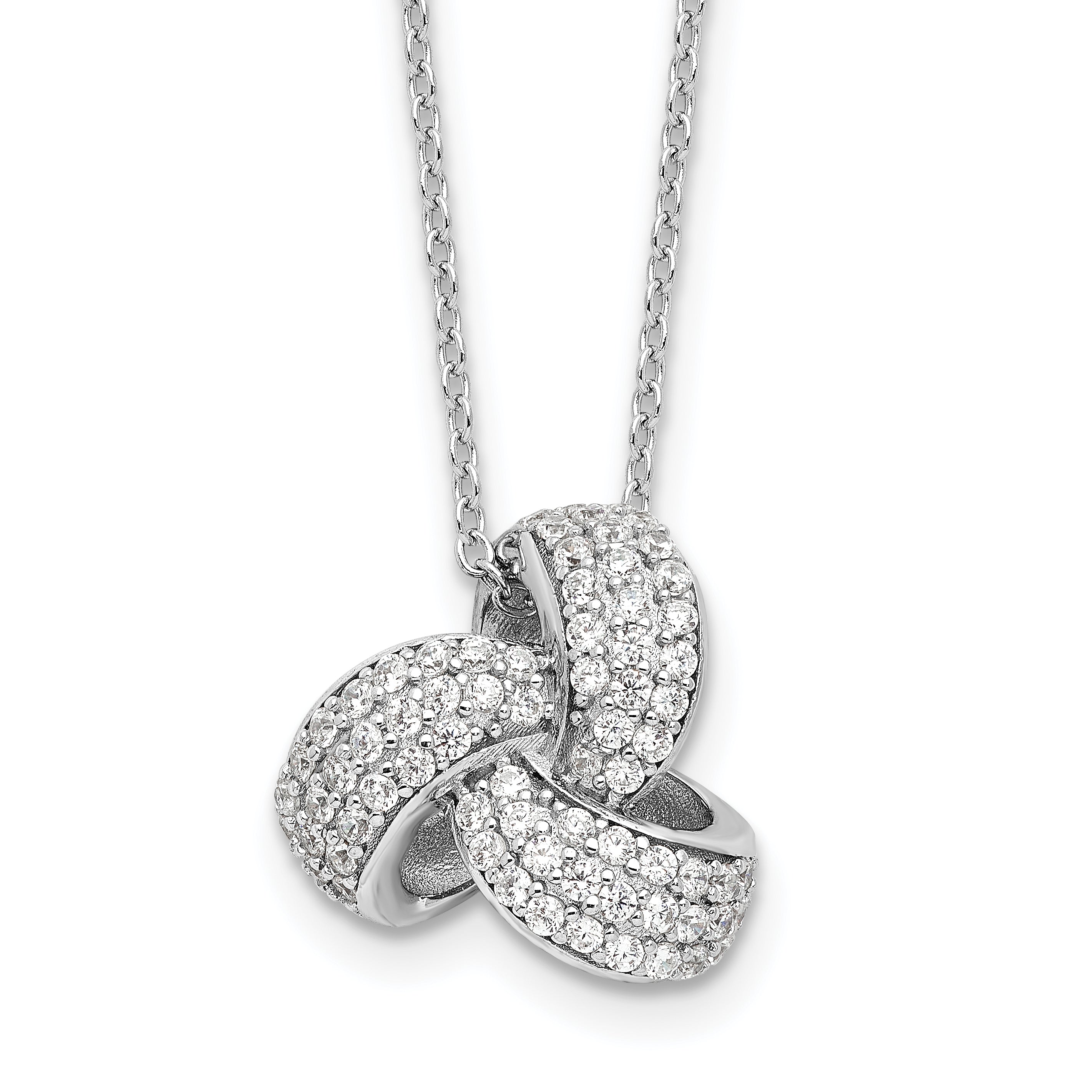 Cheryl M Sterling Silver Rhodium-plated Brilliant-cut Pave CZ Love Knot 18 Inch Necklace with 2 Inch Extender