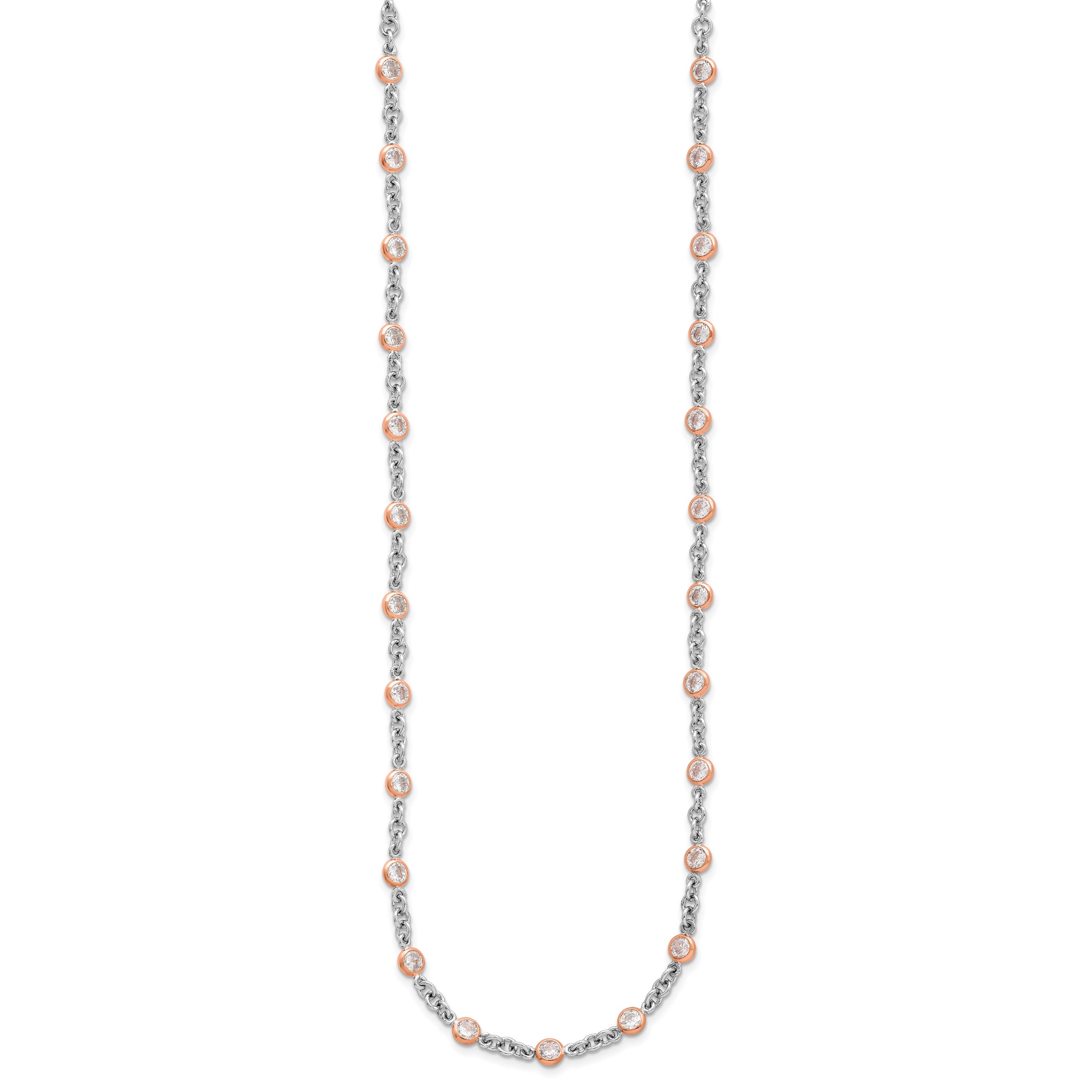 Cheryl M Sterling Silver Rhodium-plated and Rose Gold-plated Accent Brilliant-cut CZ Bezel 42 Station 24 Inch Necklace