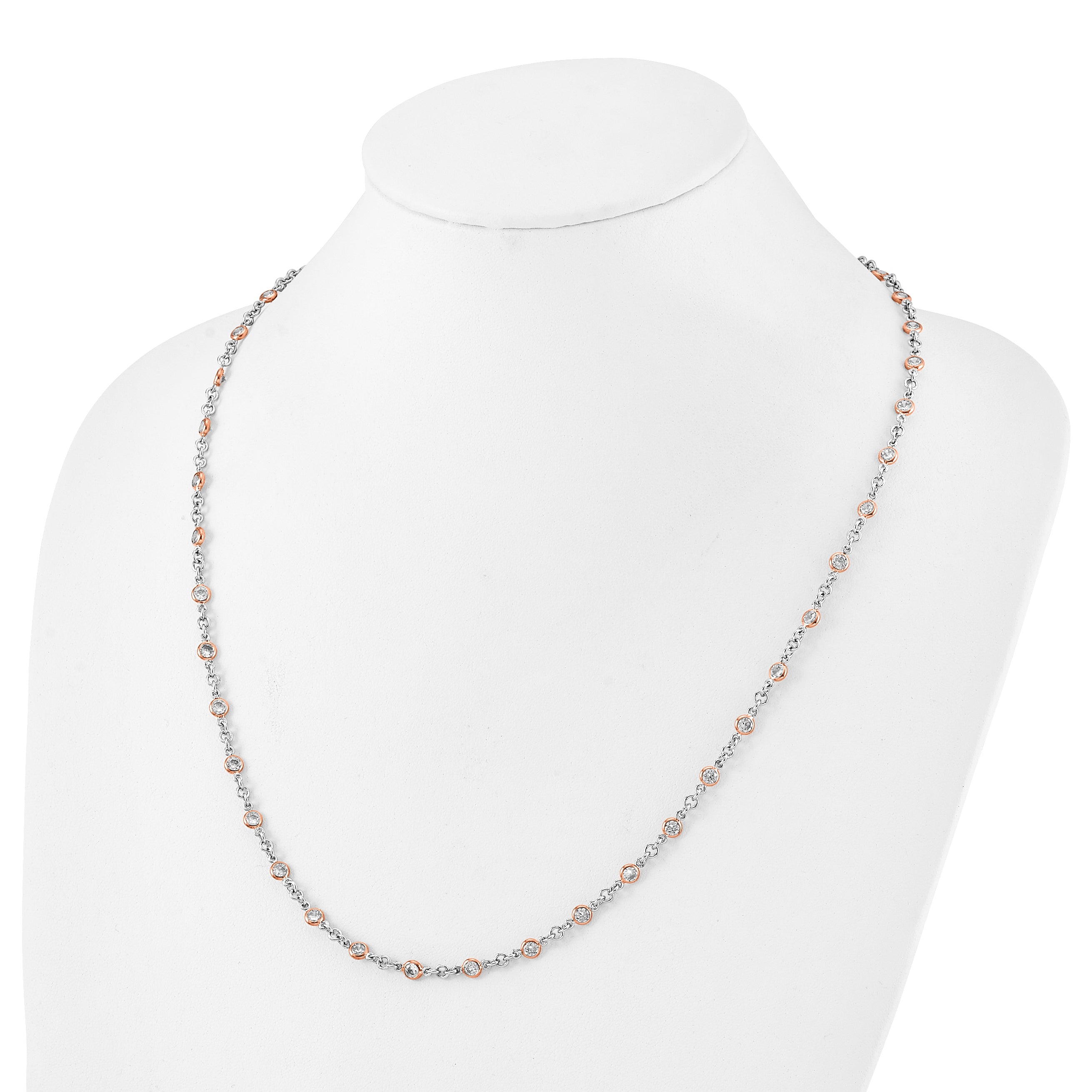 Cheryl M Sterling Silver Rhodium-plated and Rose Gold-plated Accent Brilliant-cut CZ Bezel 42 Station 24 Inch Necklace