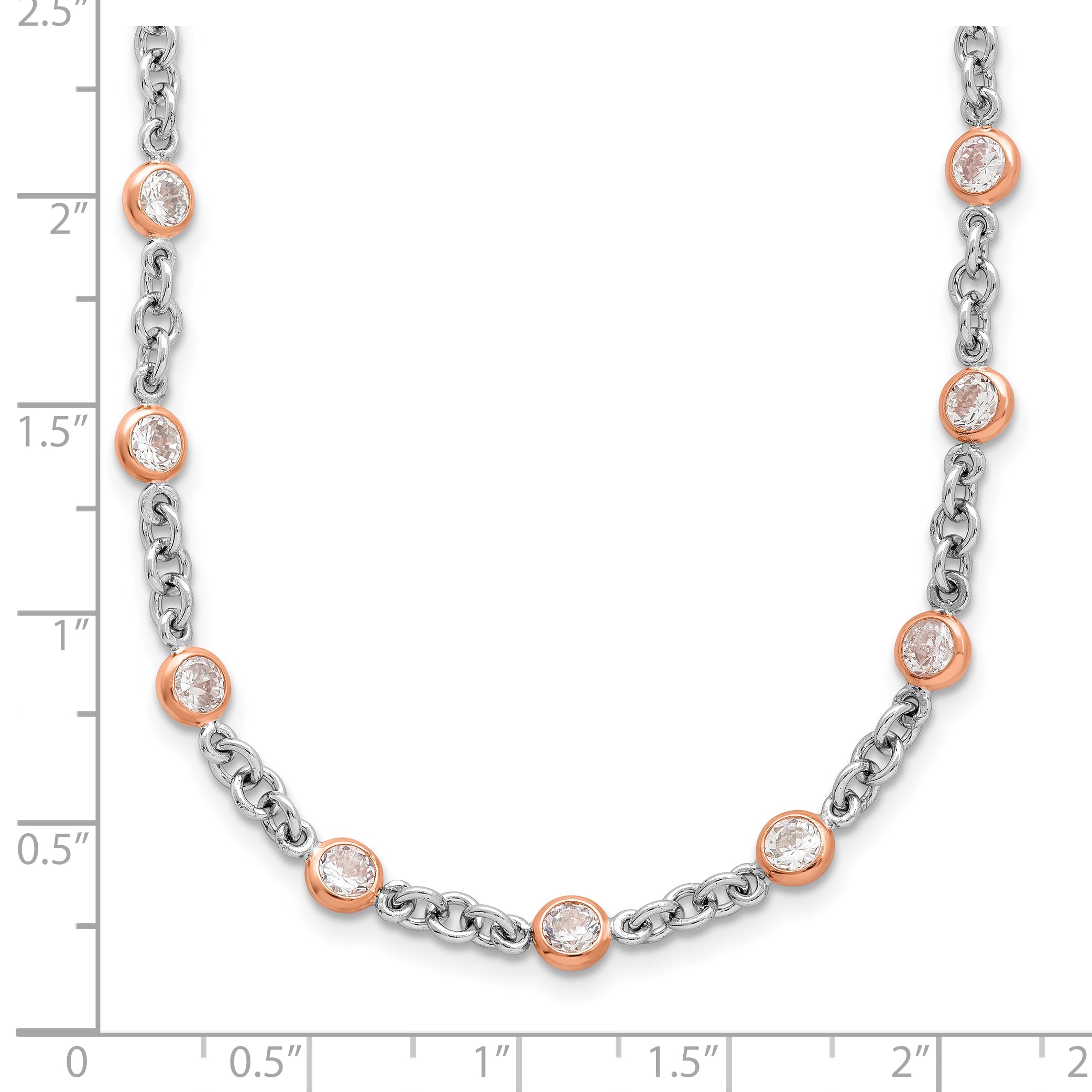 Cheryl M Sterling Silver Rhodium-plated and Rose Gold-plated Accent Brilliant-cut CZ Bezel 42 Station 24 Inch Necklace