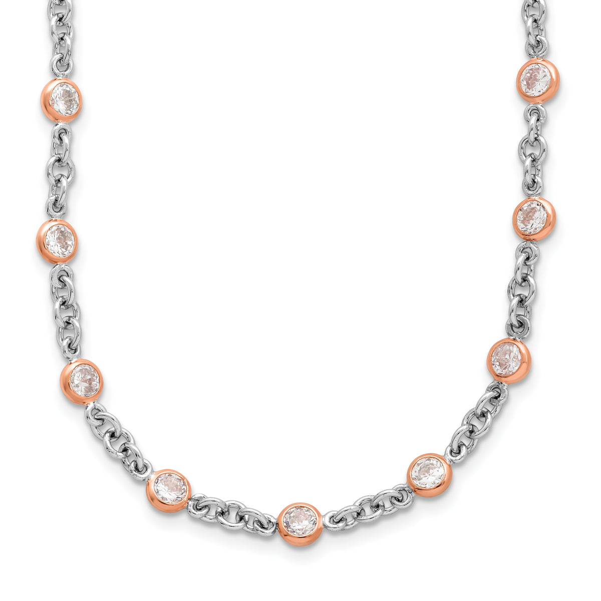 Cheryl M Sterling Silver Rhodium-plated and Rose Gold-plated Accent Brilliant-cut CZ Bezel 42 Station 24 Inch Necklace