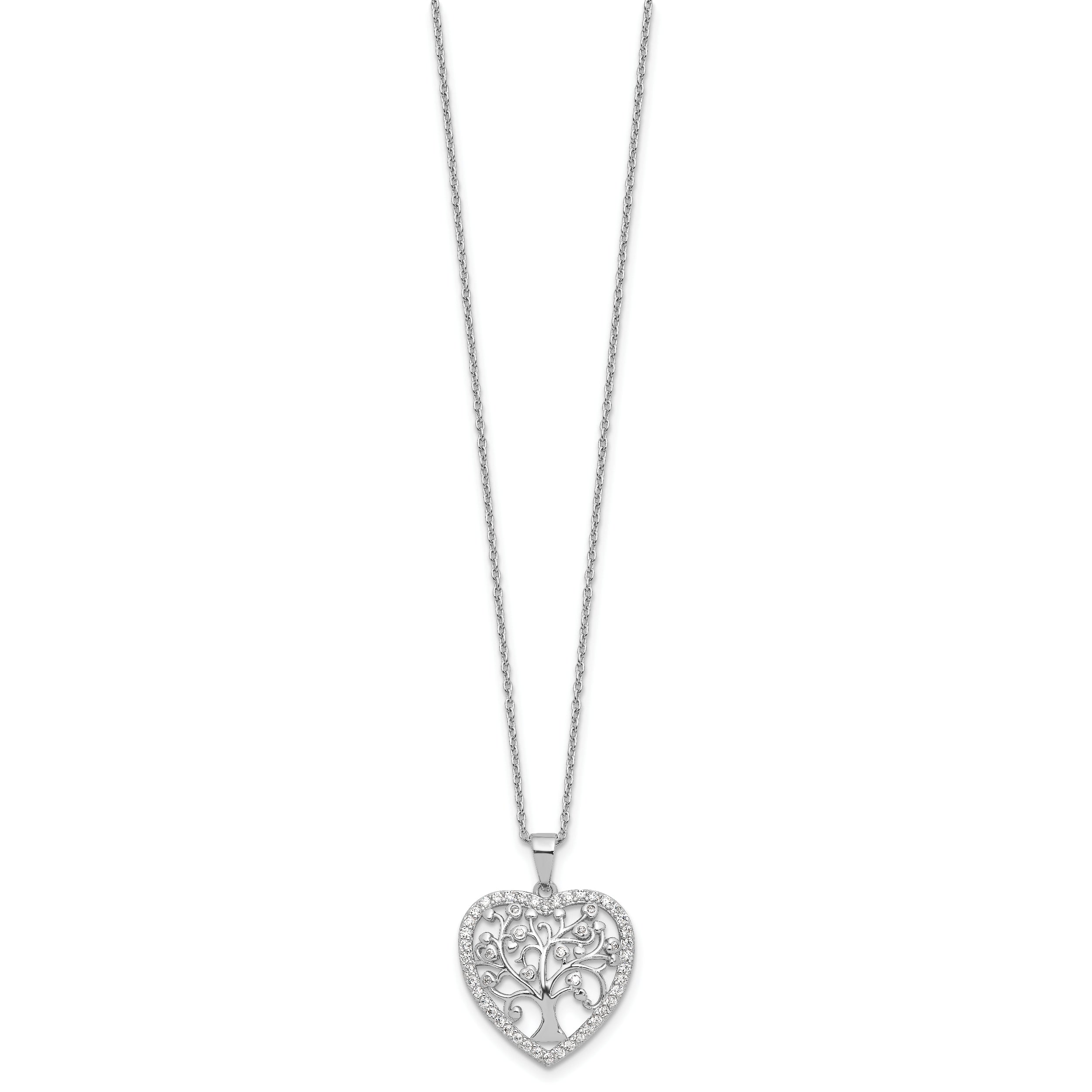 Cheryl M Sterling Silver Rhodium-plated Brilliant-cut CZ Tree of Life Heart 18 Inch Necklace with 2 Inch Extender