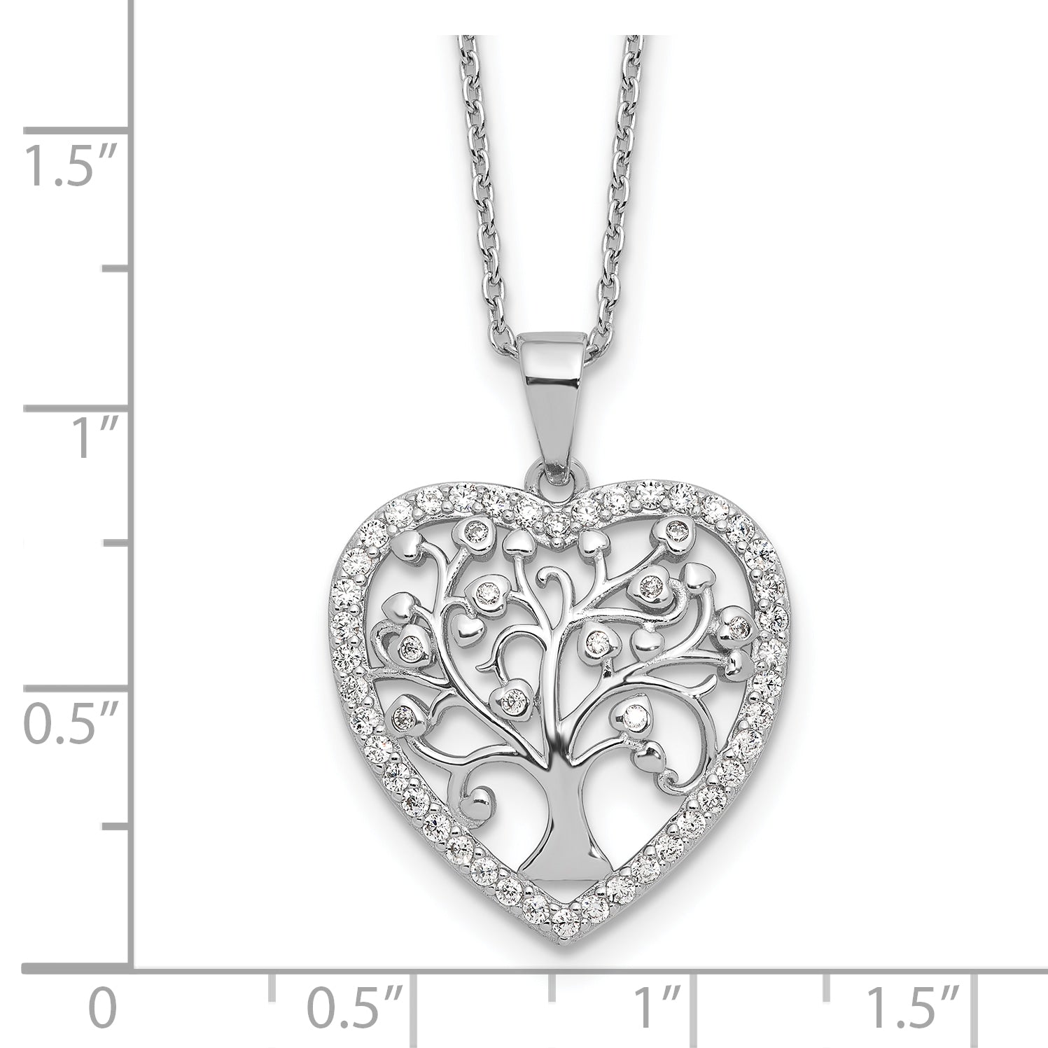 Cheryl M Sterling Silver Rhodium-plated Brilliant-cut CZ Tree of Life Heart 18 Inch Necklace with 2 Inch Extender