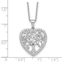 Cheryl M Sterling Silver Rhodium-plated Brilliant-cut CZ Tree of Life Heart 18 Inch Necklace with 2 Inch Extender