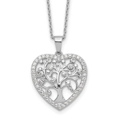 Cheryl M Sterling Silver Rhodium-plated Brilliant-cut CZ Tree of Life Heart 18 Inch Necklace with 2 Inch Extender