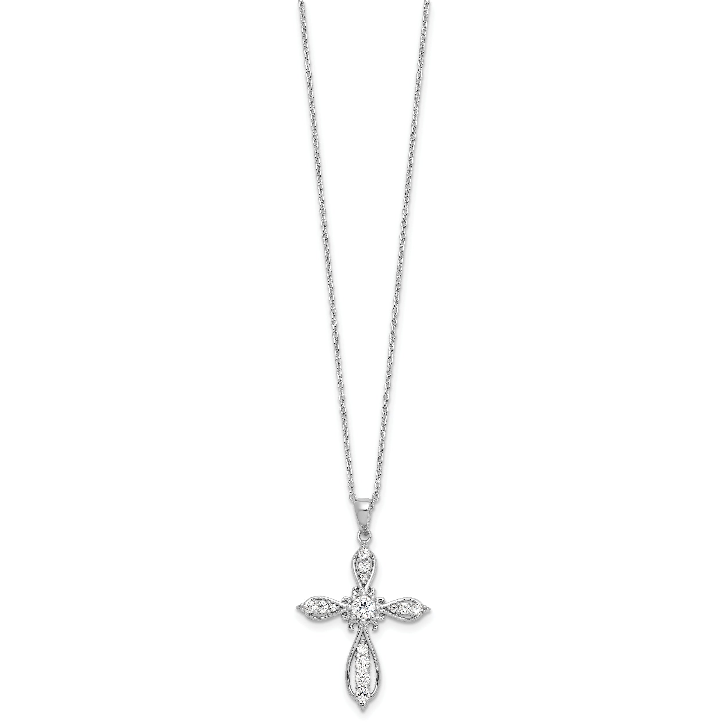 Cheryl M Sterling Silver Rhodium-plated Brilliant-cut CZ Cross 18 Inch Necklace with 2 Inch Extender