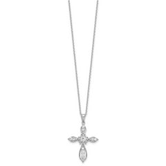 Cheryl M Sterling Silver Rhodium-plated Brilliant-cut CZ Cross 18 Inch Necklace with 2 Inch Extender