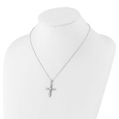 Cheryl M Sterling Silver Rhodium-plated Brilliant-cut CZ Cross 18 Inch Necklace with 2 Inch Extender