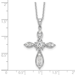 Cheryl M Sterling Silver Rhodium-plated Brilliant-cut CZ Cross 18 Inch Necklace with 2 Inch Extender