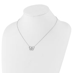 Cheryl M Sterling Silver Rhodium-plated Brilliant-cut CZ Butterfly 18 Inch Necklace with 2 Inch Extender