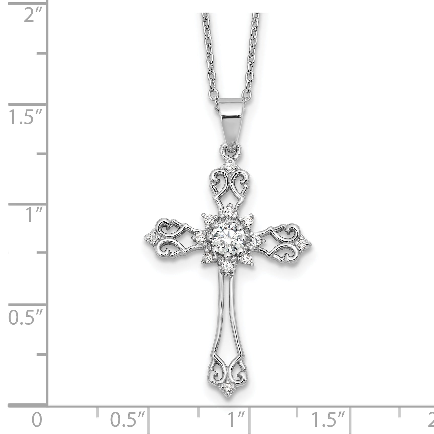 Cheryl M Sterling Silver Rhodium-plated Brilliant-cut CZ Cross 18 Inch Necklace with 2 Inch Extender