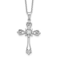 Cheryl M Sterling Silver Rhodium-plated Brilliant-cut CZ Cross 18 Inch Necklace with 2 Inch Extender