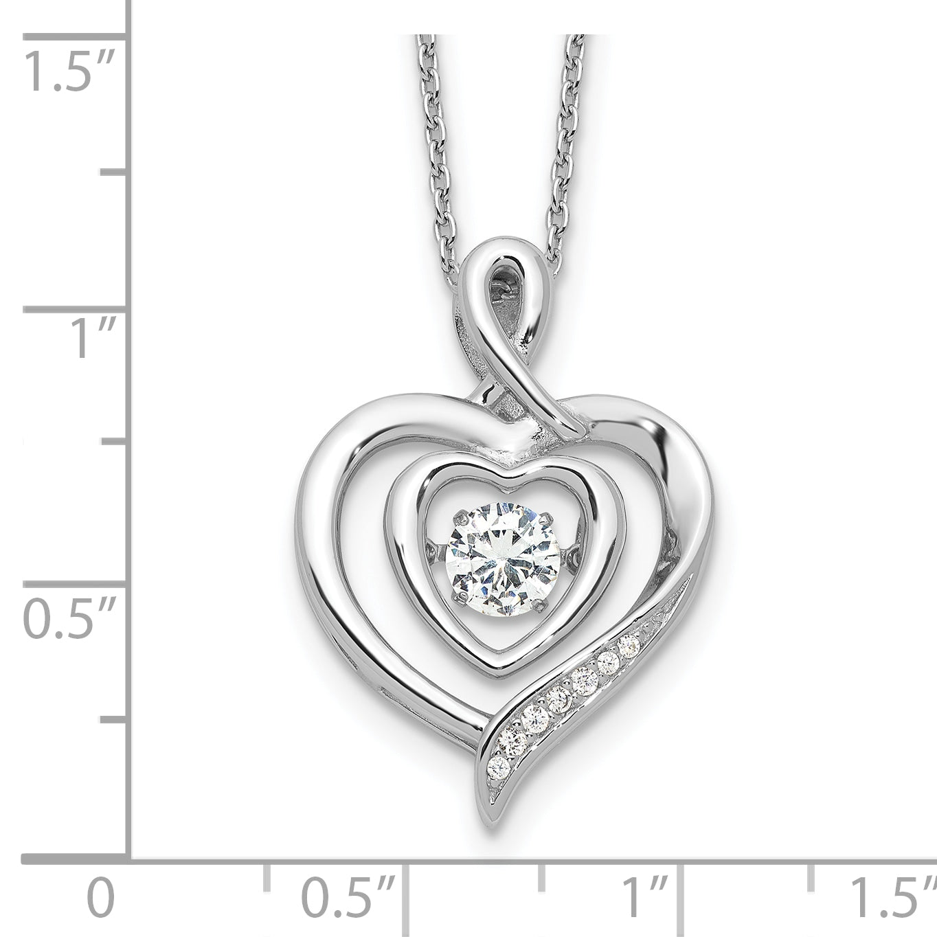 Cheryl M Sterling Silver Rhodium-plated Brilliant-cut Vibrant CZ Awareness Heart 18 Inch Necklace with 2 Inch Extender