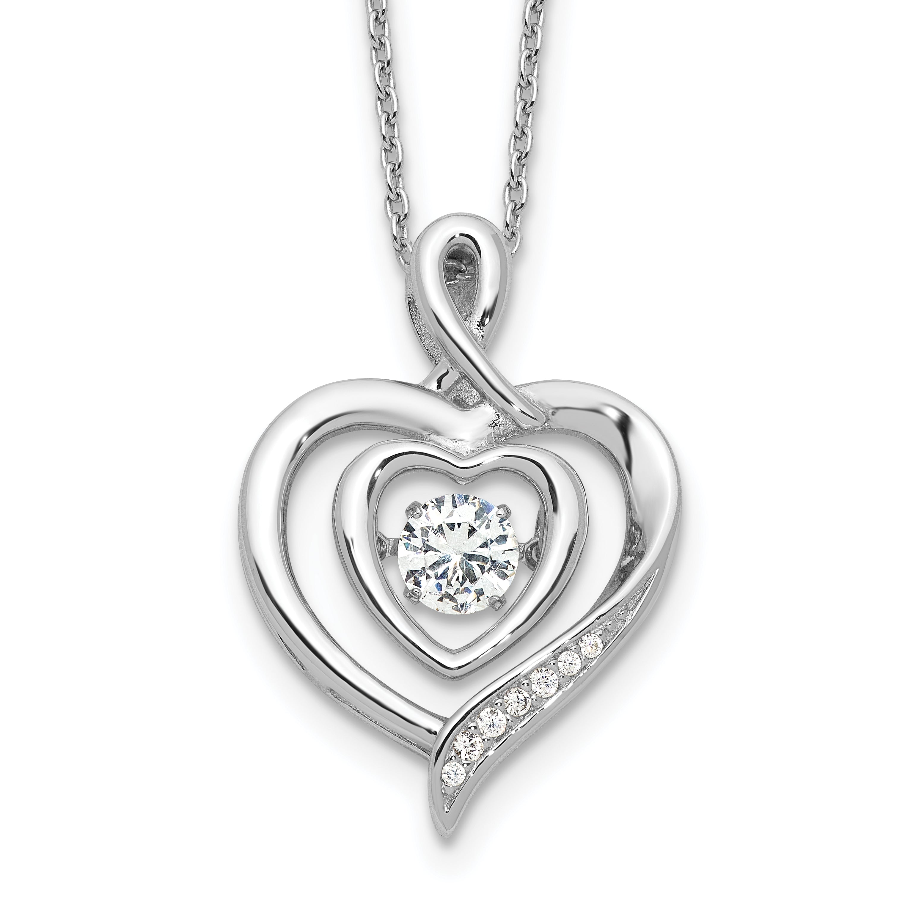 Cheryl M Sterling Silver Rhodium-plated Brilliant-cut Vibrant CZ Awareness Heart 18 Inch Necklace with 2 Inch Extender