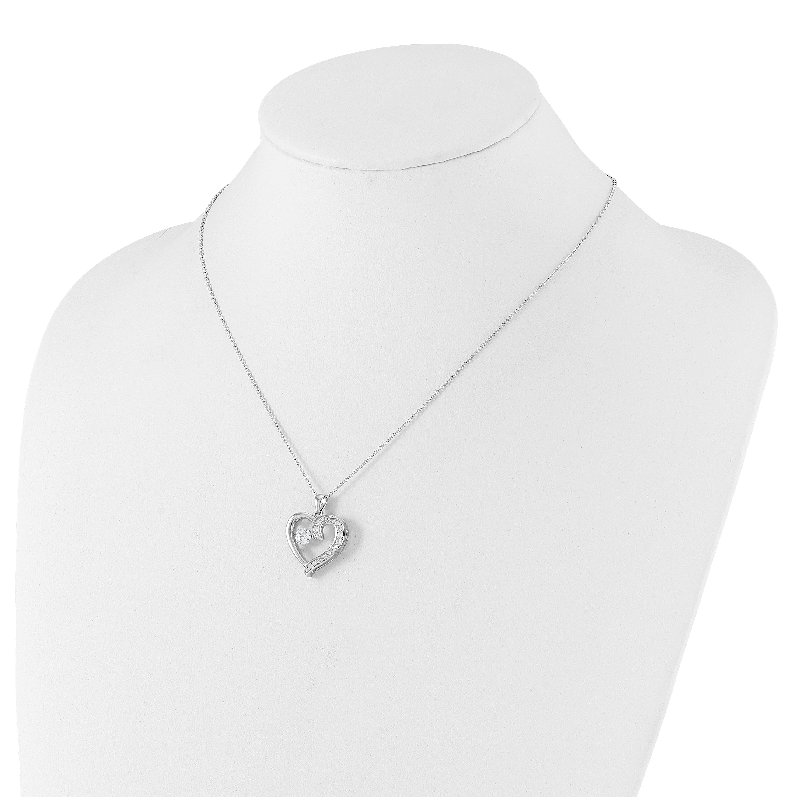 Cheryl M Sterling Silver Rhodium-plated Brilliant-cut Vibrant CZ Heart 18 Inch Necklace with 2 Inch Extender