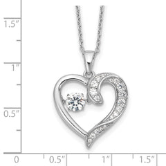 Cheryl M Sterling Silver Rhodium-plated Brilliant-cut Vibrant CZ Heart 18 Inch Necklace with 2 Inch Extender