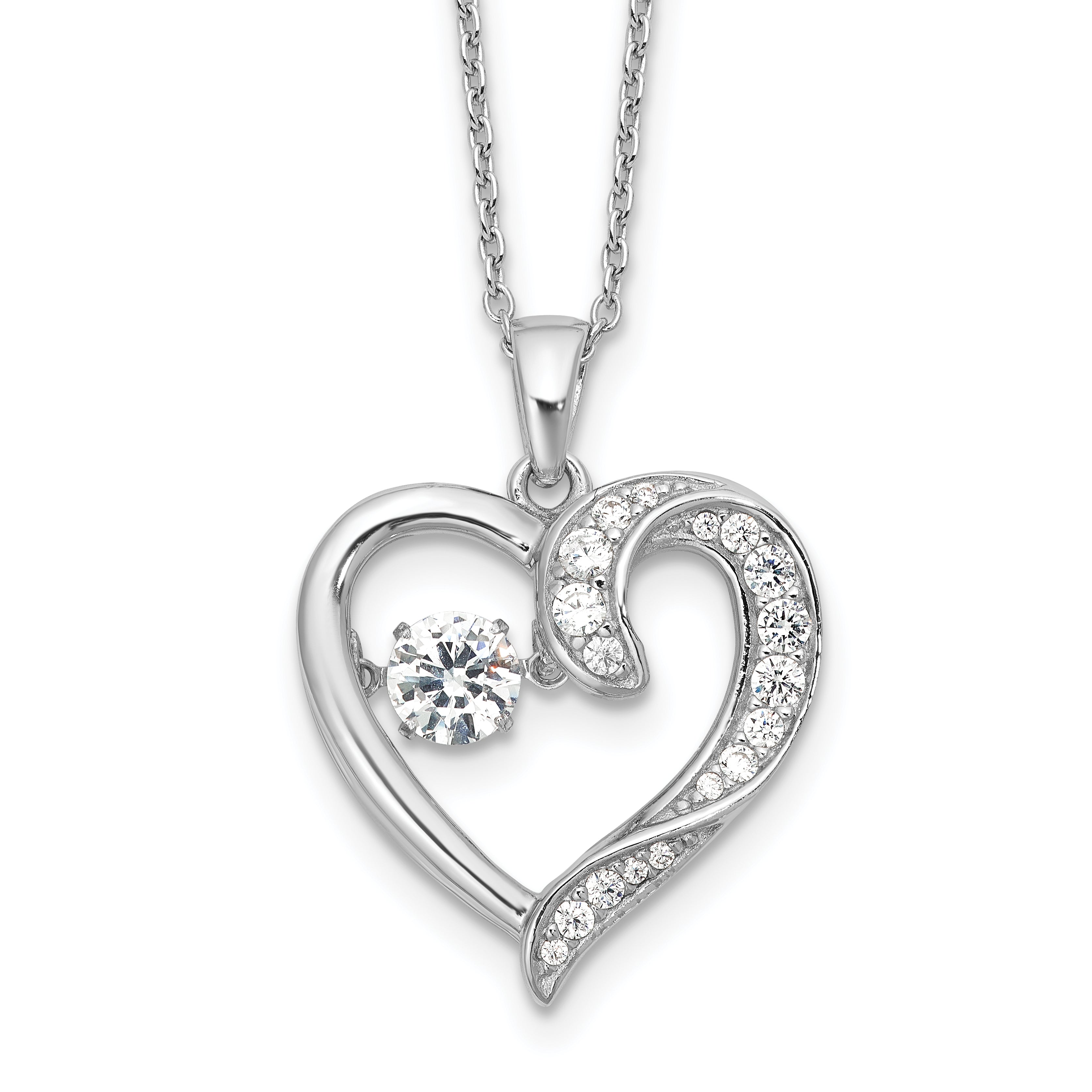 Cheryl M Sterling Silver Rhodium-plated Brilliant-cut Vibrant CZ Heart 18 Inch Necklace with 2 Inch Extender