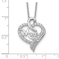 Cheryl M Sterling Silver Rhodium-plated Brilliant-cut CZ MOM Heart 18 Inch Necklace with 2 Inch Extender