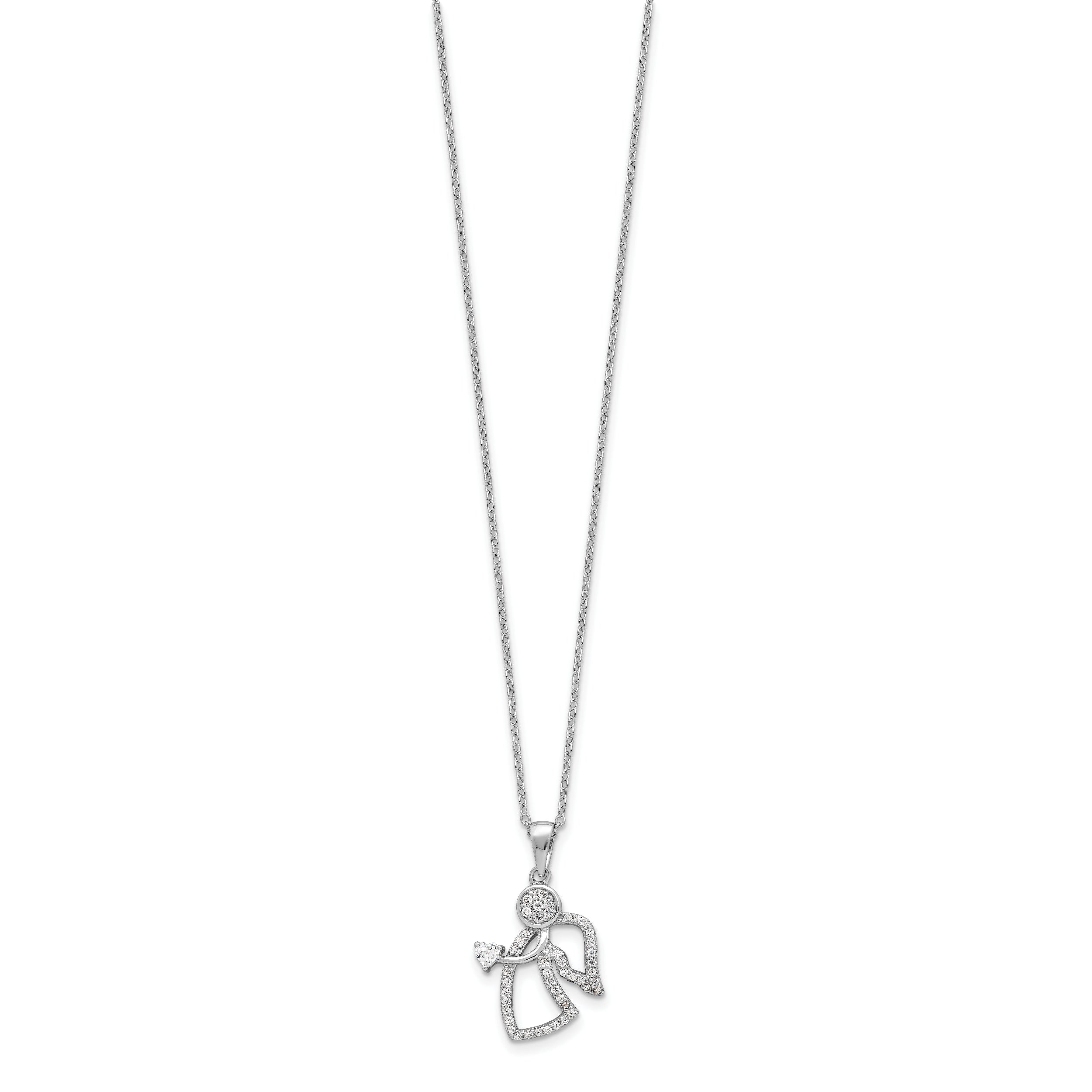 Cheryl M Sterling Silver Rhodium-plated Brilliant-cut CZ Angel 18 Inch Necklace with 2 Inch Extender