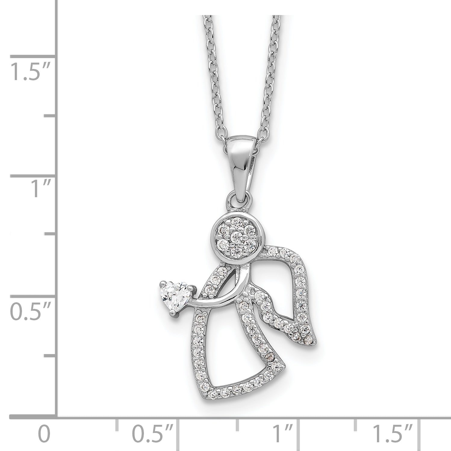 Cheryl M Sterling Silver Rhodium-plated Brilliant-cut CZ Angel 18 Inch Necklace with 2 Inch Extender