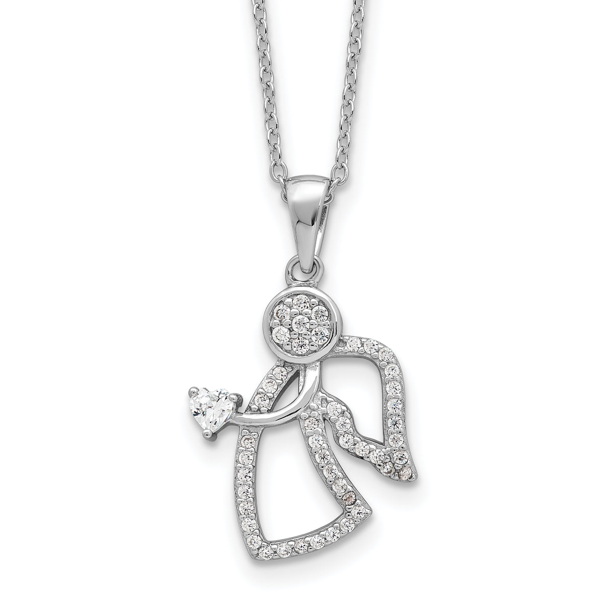 Cheryl M Sterling Silver Rhodium-plated Brilliant-cut CZ Angel 18 Inch Necklace with 2 Inch Extender