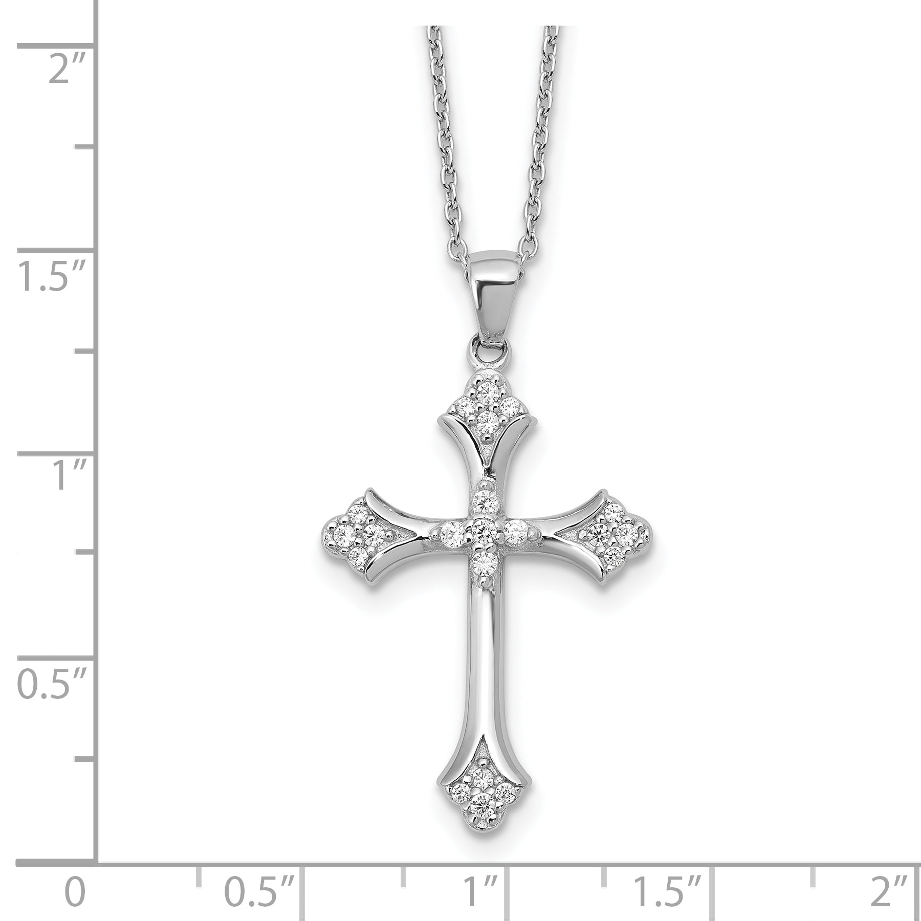 Cheryl M Sterling Silver Rhodium-plated Brilliant-cut CZ Cross 18 Inch Necklace with 2 Inch Extender