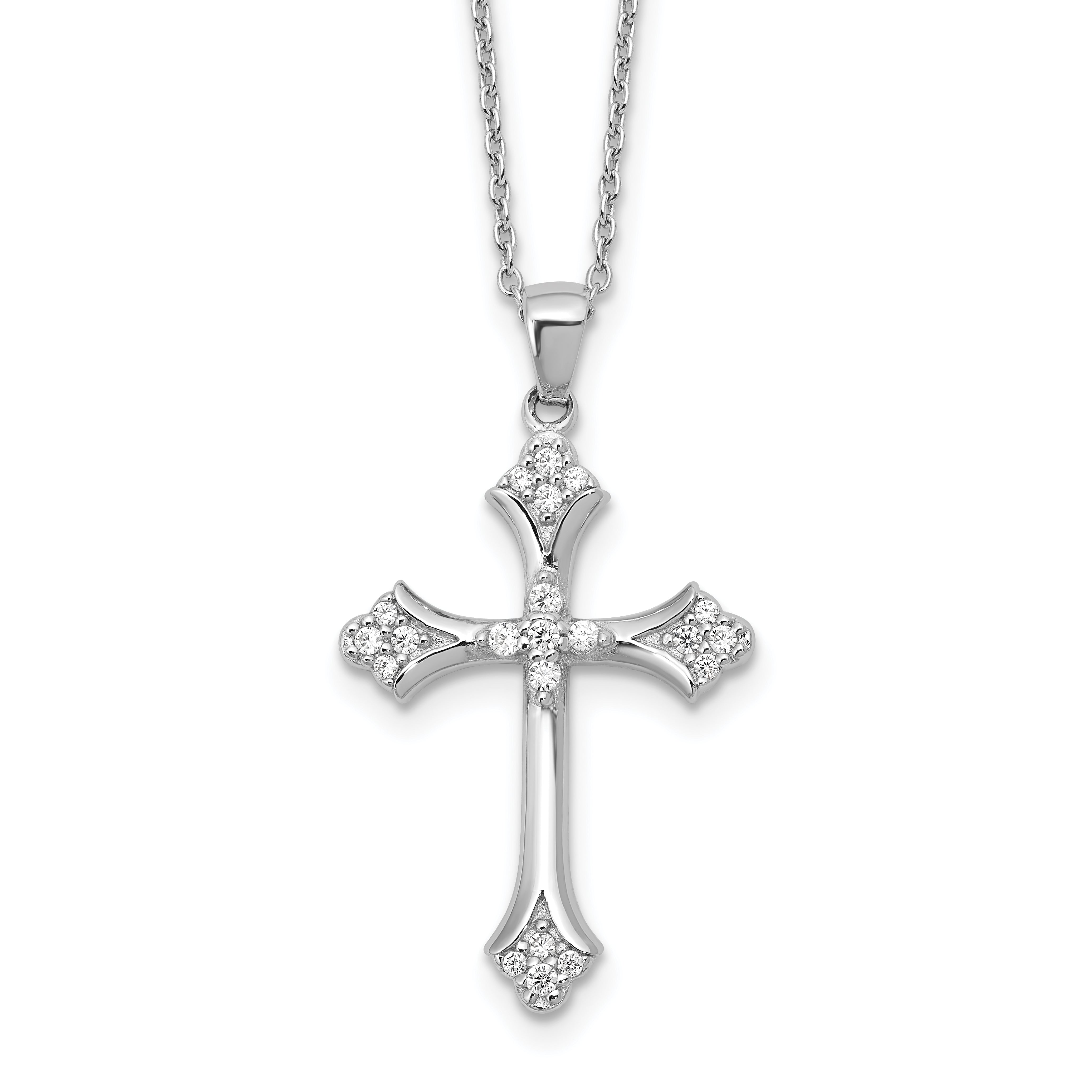 Cheryl M Sterling Silver Rhodium-plated Brilliant-cut CZ Cross 18 Inch Necklace with 2 Inch Extender