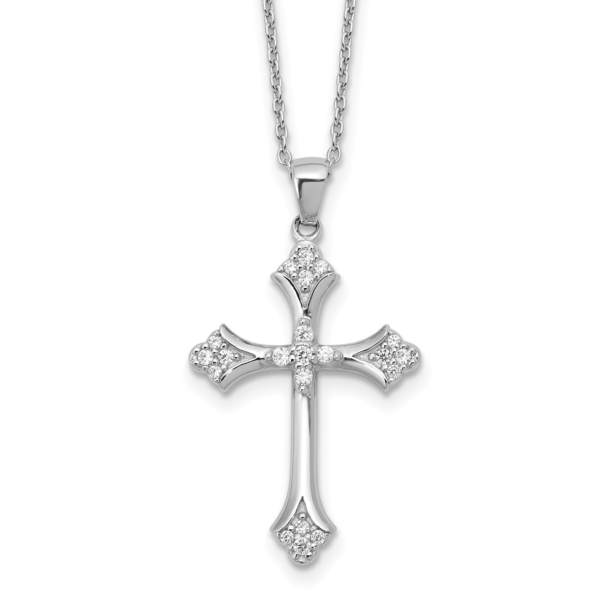 Cheryl M Sterling Silver Rhodium-plated Brilliant-cut CZ Cross 18 Inch Necklace with 2 Inch Extender