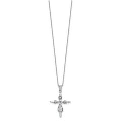 Cheryl M Sterling Silver Rhodium-plated Brilliant-cut and Marquise-cut CZ Cross 18 Inch Necklace with 2 Inch Extender