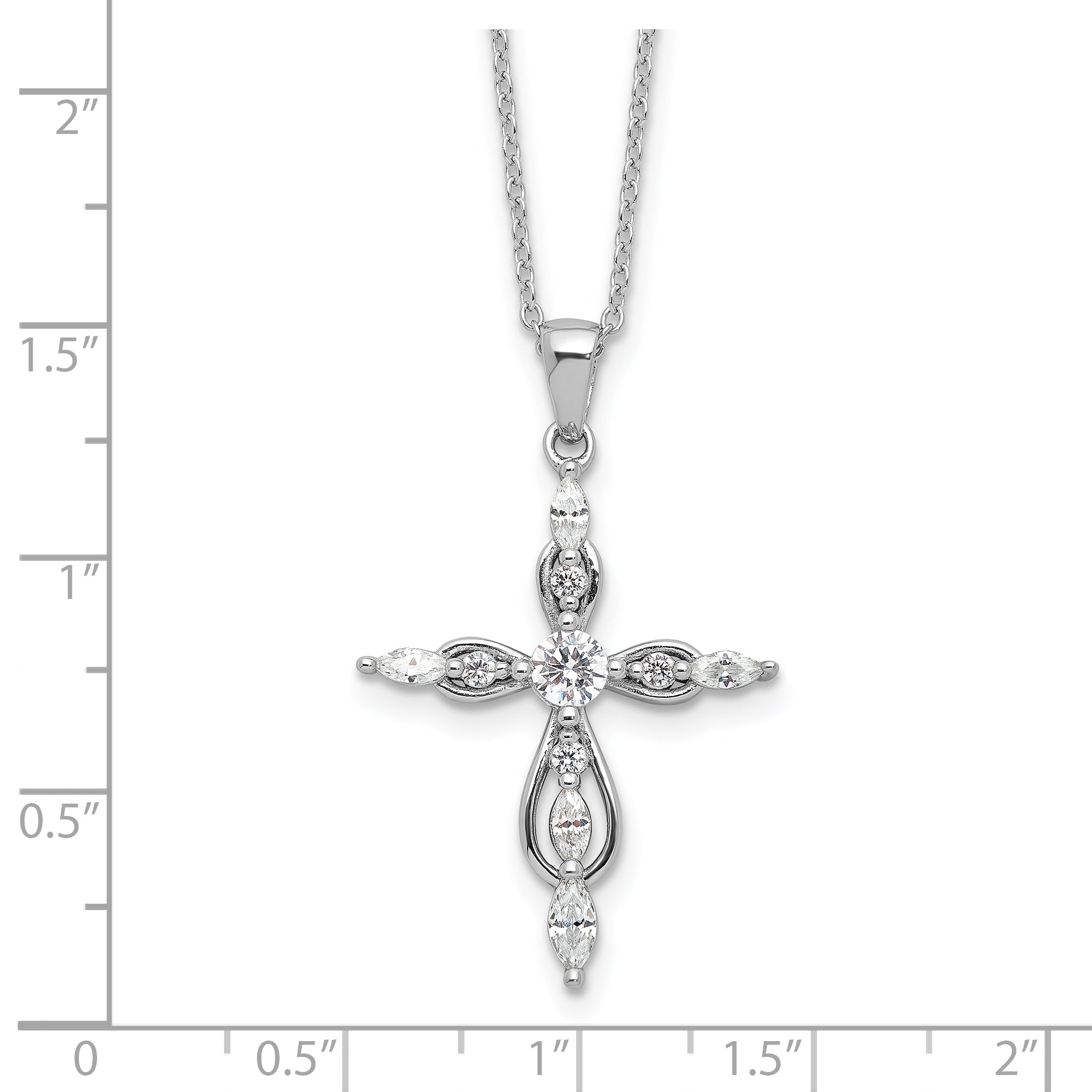 Cheryl M Sterling Silver Rhodium-plated Brilliant-cut and Marquise-cut CZ Cross 18 Inch Necklace with 2 Inch Extender