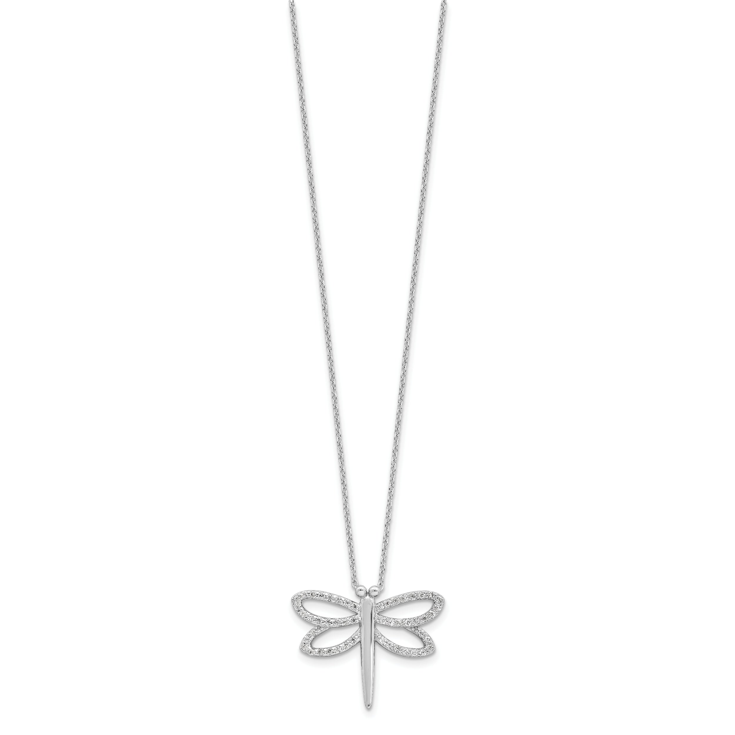 Cheryl M Sterling Silver Rhodium-plated Brilliant-cut CZ Dragonfly 18 Inch Necklace with 2 Inch Extender