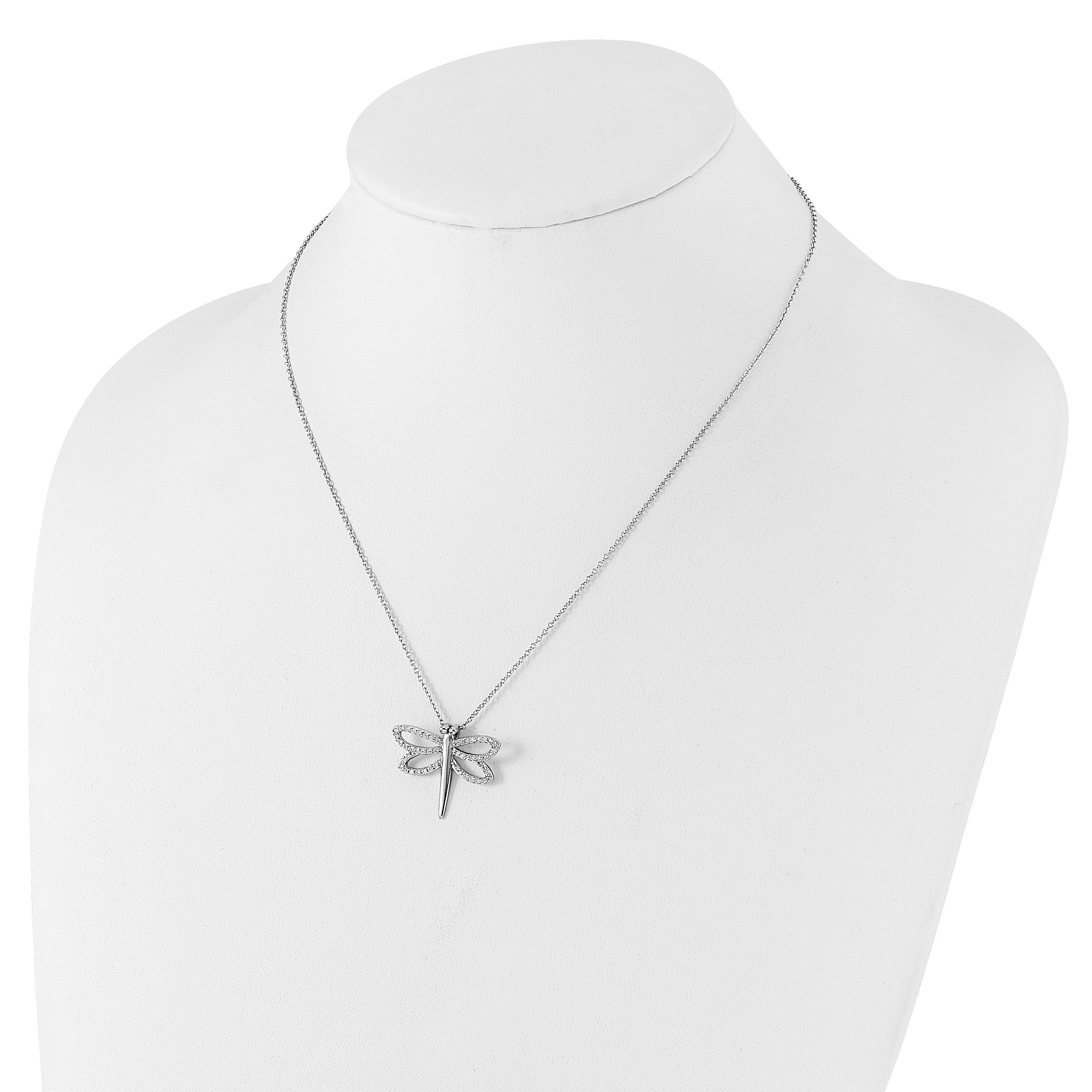 Cheryl M Sterling Silver Rhodium-plated Brilliant-cut CZ Dragonfly 18 Inch Necklace with 2 Inch Extender