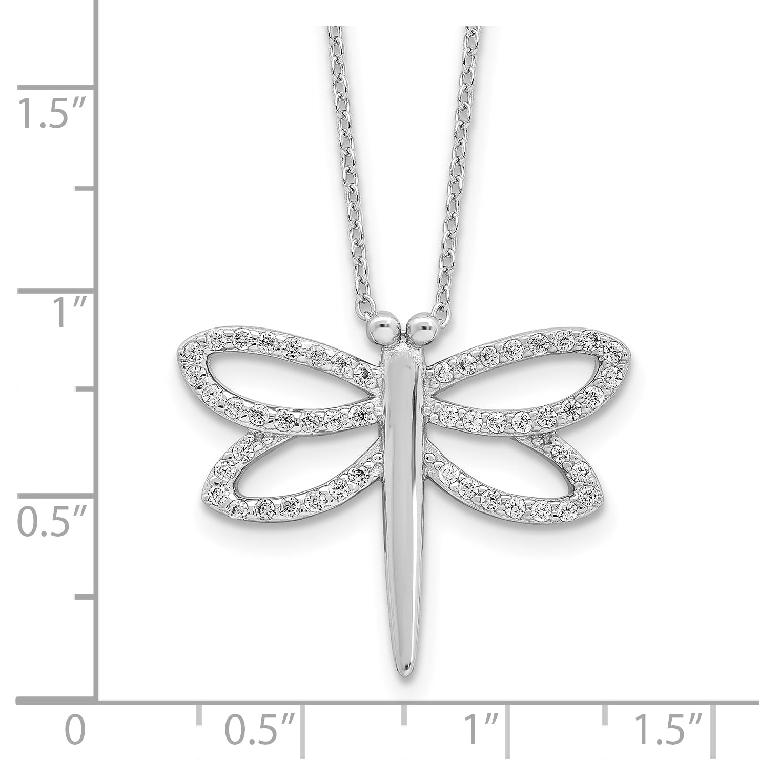 Cheryl M Sterling Silver Rhodium-plated Brilliant-cut CZ Dragonfly 18 Inch Necklace with 2 Inch Extender