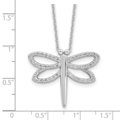 Cheryl M Sterling Silver Rhodium-plated Brilliant-cut CZ Dragonfly 18 Inch Necklace with 2 Inch Extender