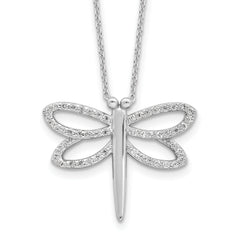 Cheryl M Sterling Silver Rhodium-plated Brilliant-cut CZ Dragonfly 18 Inch Necklace with 2 Inch Extender