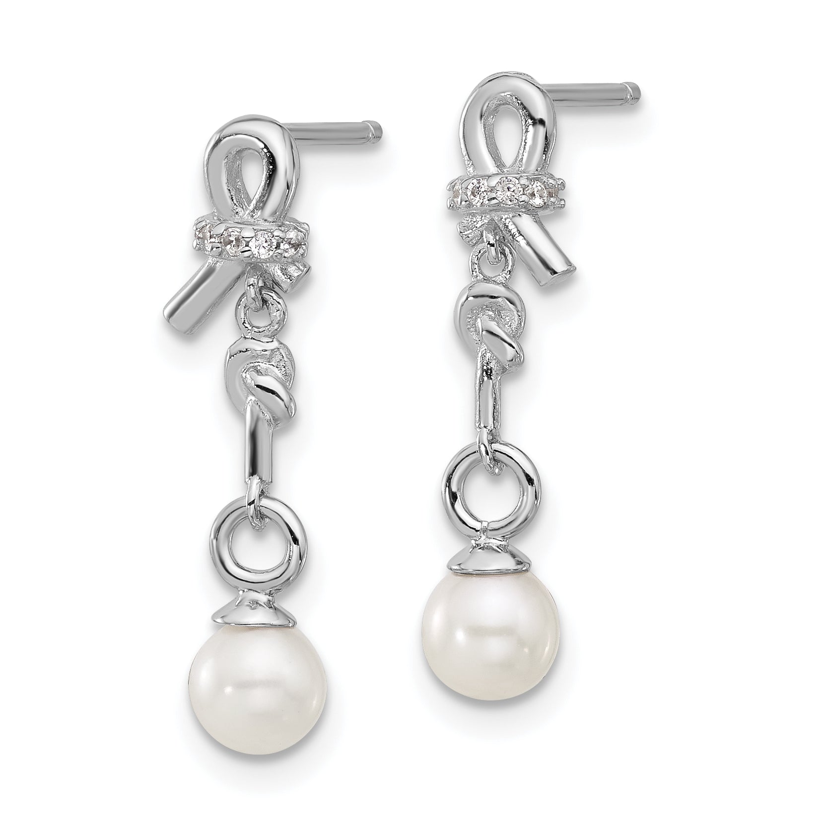 Cheryl M Sterling Silver Rhodium-plated Freshwater Cultured Pearl & CZ Post Dangle Earrings