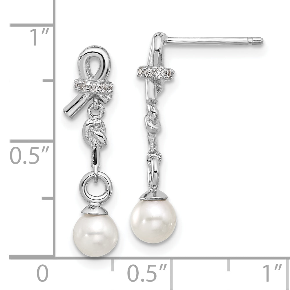 Cheryl M Sterling Silver Rhodium-plated Freshwater Cultured Pearl & CZ Post Dangle Earrings