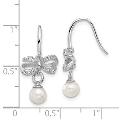 Cheryl M Sterling Silver Rhodium-plated Freshwater Cultured Pearl and Brilliant-cut CZ Bow Shepherd Hook Dangle Earrings