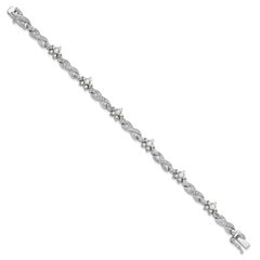 Cheryl M Sterling Silver Rhodium-plated Brilliant-cut CZ & Glass Pearl Floral Infinity 7.25 Inch Bracelet