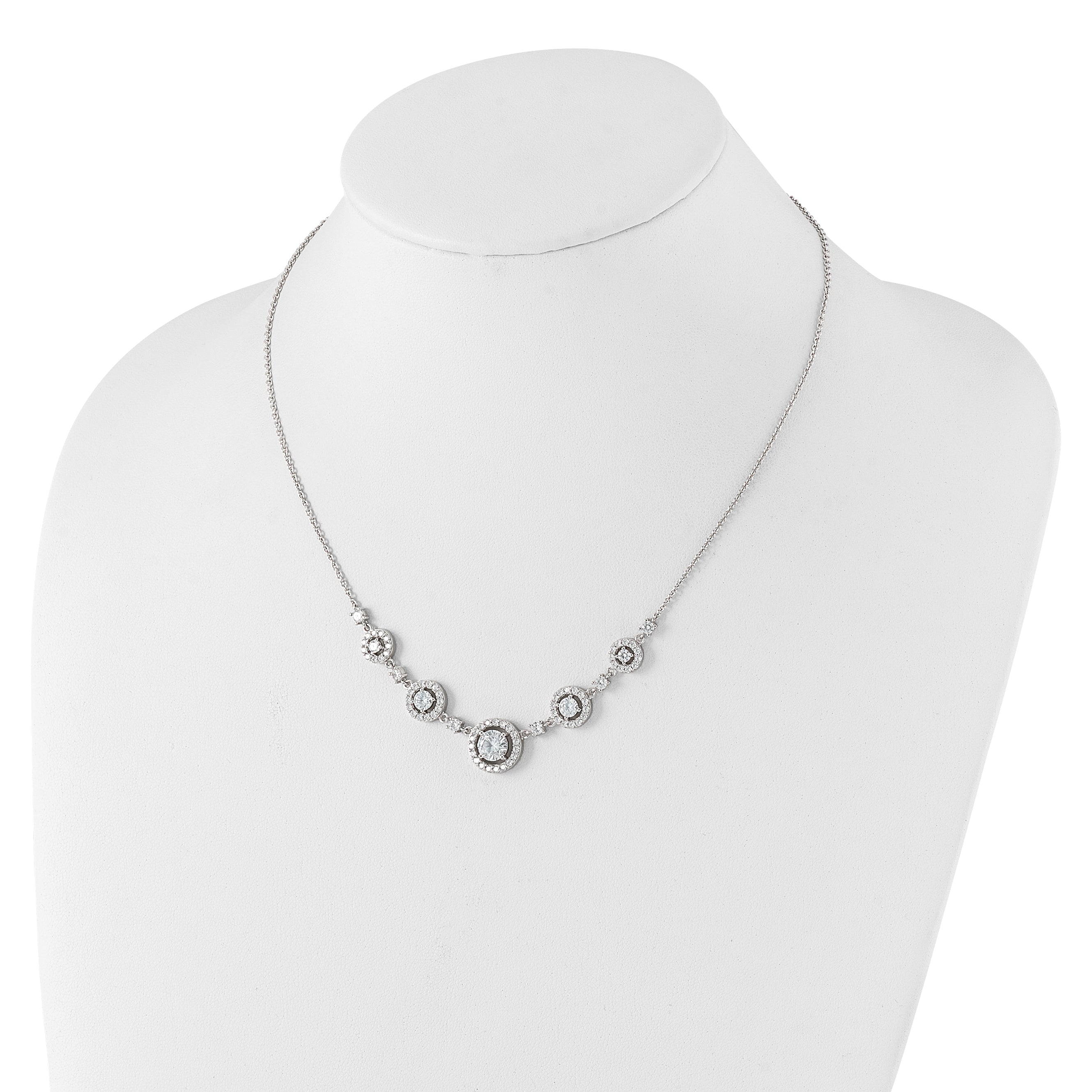 Cheryl M Sterling Silver Rhodium-plated Brilliant-cut CZ Fancy Halo Circles 18 Inch Necklace