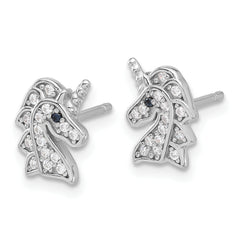 Cheryl M Sterling Silver Rhodium-plated Brilliant-cut Black & White CZ Unicorn Post Earrings